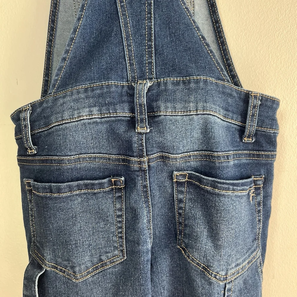 Justice Girls Overall Jumper Denim Blue Size 10 Slim Skinny Stretch Fringe Hem